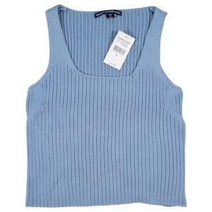 Ralph Lauren Sport Tank Top Womens‎ L Blue Rib Knit Thick Cotton Square Neck Zip